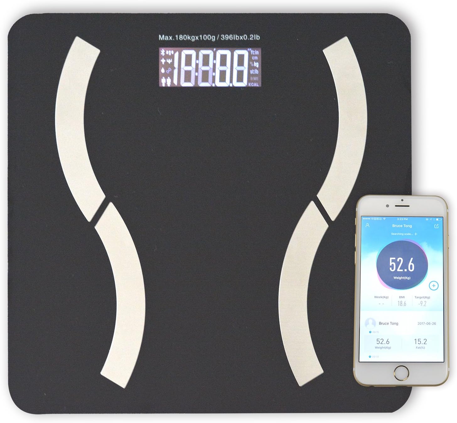 HoooWooo Bluetooth Body Fat Bathroom Scale with Tempered Glass Platform, 9 Body Measurement, Step on it, it Will Turn on