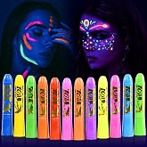 Blacklight Paint for Face &amp; Body, Gentle &amp; Washable for Halloween 12 Pcs | High Pigmented Face paint, Non-toxic Gentle Formula, Fast-Drying Matte Finish, Easy On &amp; Off, Ideal for Party, Cosplay