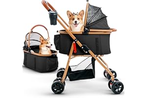 KRYPTON PRO Pet Stroller for Small Medium Dogs & Cats – 2-in-1 Detachable Carrier, Zipperless Entry, Lightweight Folding Travel Stroller with Storage Basket, Cup Holder, Black