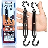 2PCS M8 Premium Stainless Steel Hook & Hook Turnbuckle, Black Turnbuckle for Wire Rope Tension, Shade Sail Hardware, Sun Shade Tent Installation