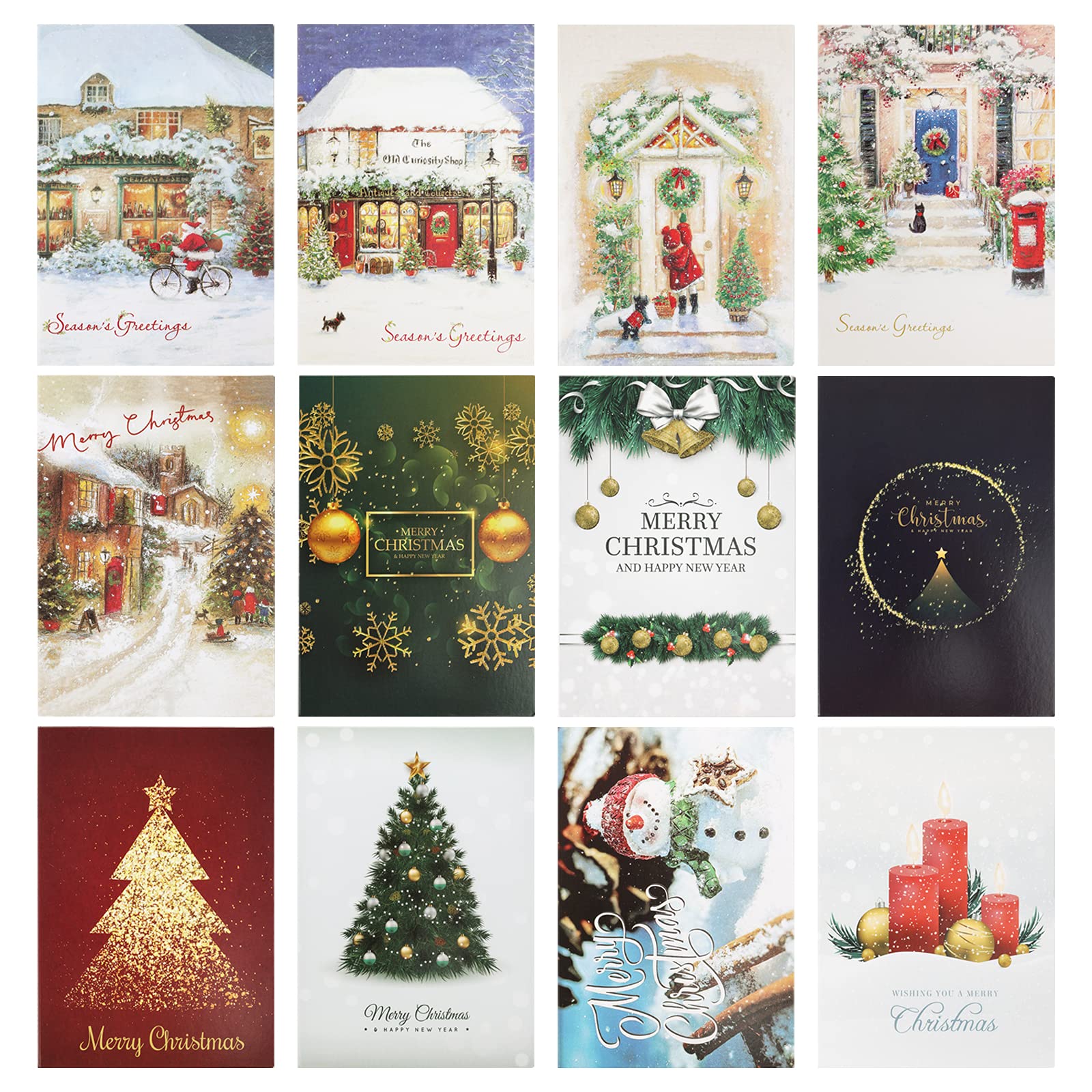 Joyoldelf Christmas Cards Set 24 Christmas Greeting Cards in Pack with 24 White Envelopes - Each Christmas Card Pack Has 12 Different Festive Designs