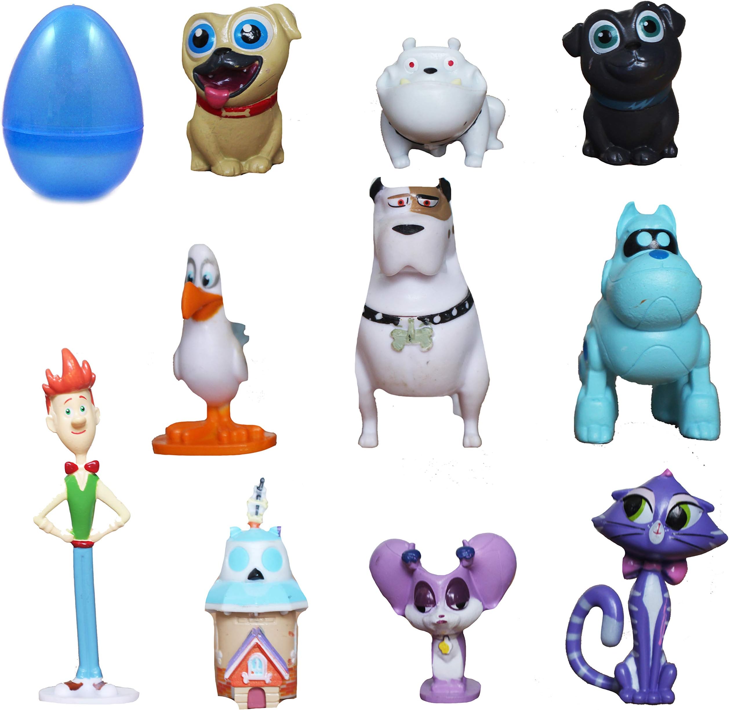 PARK AVE 12 pcs Toy Filled Puppy Dog Pals Playset Figures 1-2 Inches Inside Jumbo Plastic Easter Egg - Perfect for Cake Toppers, Egg Surprise Party Favor, Easter Egg Hunt, or Stocking Stuffer