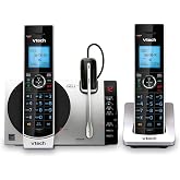 VTech DS6771-3 Connect to Cell, Cordless Phone with Answering Machine, DECT 6.0 Headset+2 Handset Intercom, Bluetooth, Caller ID/Call Waiting, Expandable System - Silver/Black