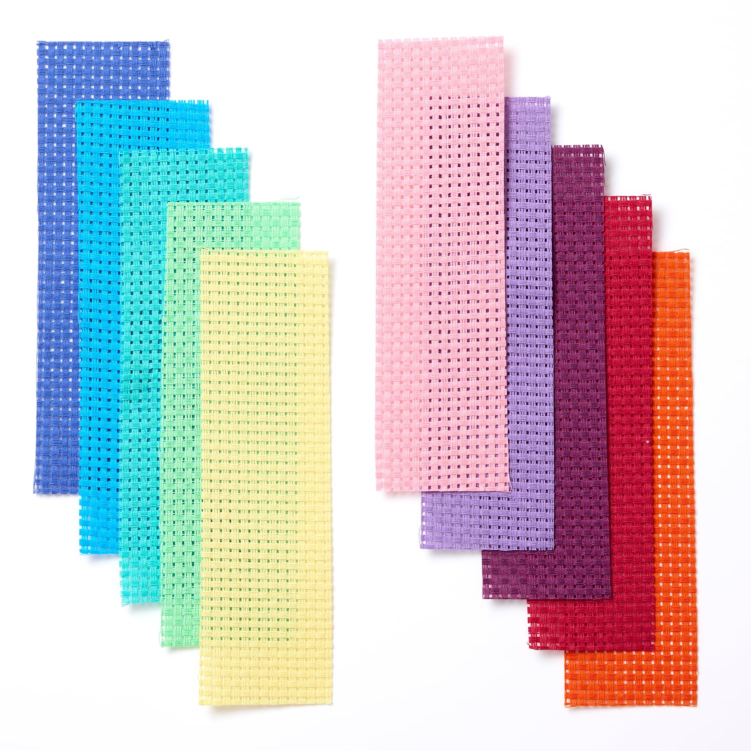 Springboard Cross Stitch Fabric Bookmarks - 10-Pack of Binca Mesh for Sewing - 100% Cotton, 6-Count Embroidery Fabric for Kids - Cross Stitch Accessories - 20 x 6 cm Bookmarks - Assorted Colours