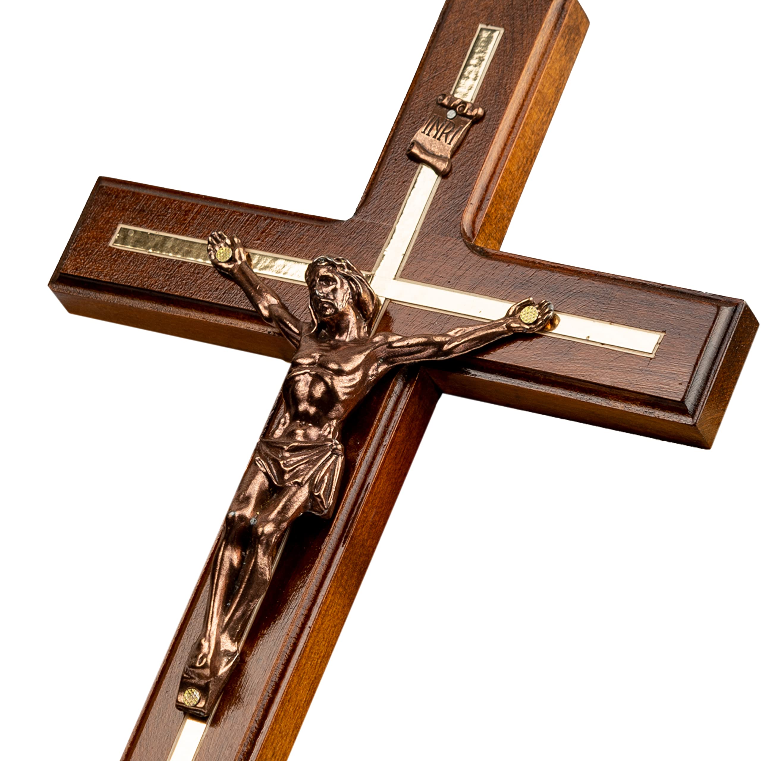 Woodvio - Handcrafted wooden wall cross, Classic Catholic crucifix