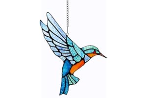 ALIVAGAR Stained Glass Bluebird Window Hanging Sun Catcher Ornament Bird, 9" x 6 1/2"