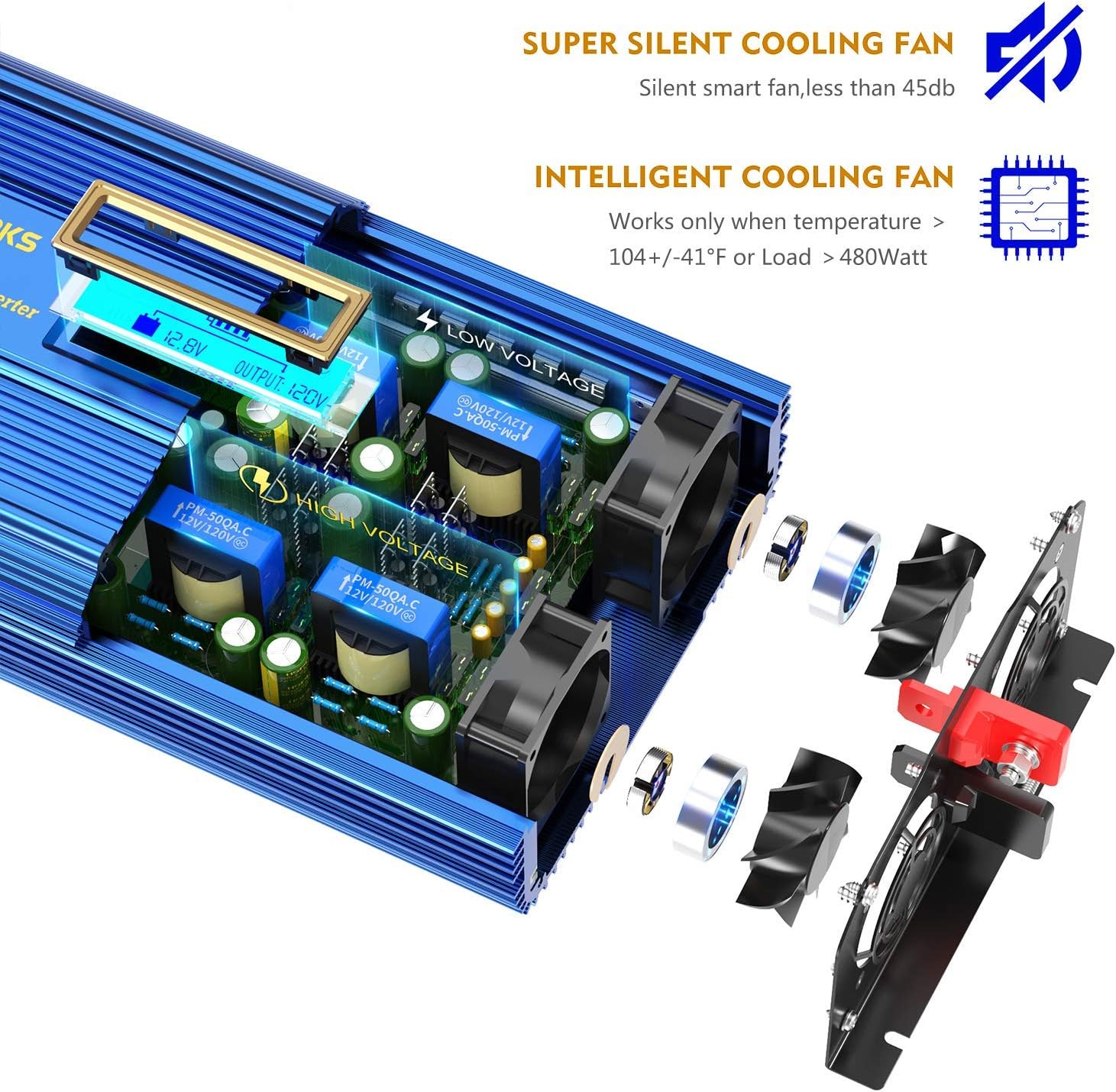 Power Inverter 2000w DC 12V to AC 120V Modified Sine Wave Inverter with 3AC Outlets Dual 2.4A USB Ports Remote Control LCD Display for Car RV Truck Boat: Electronics