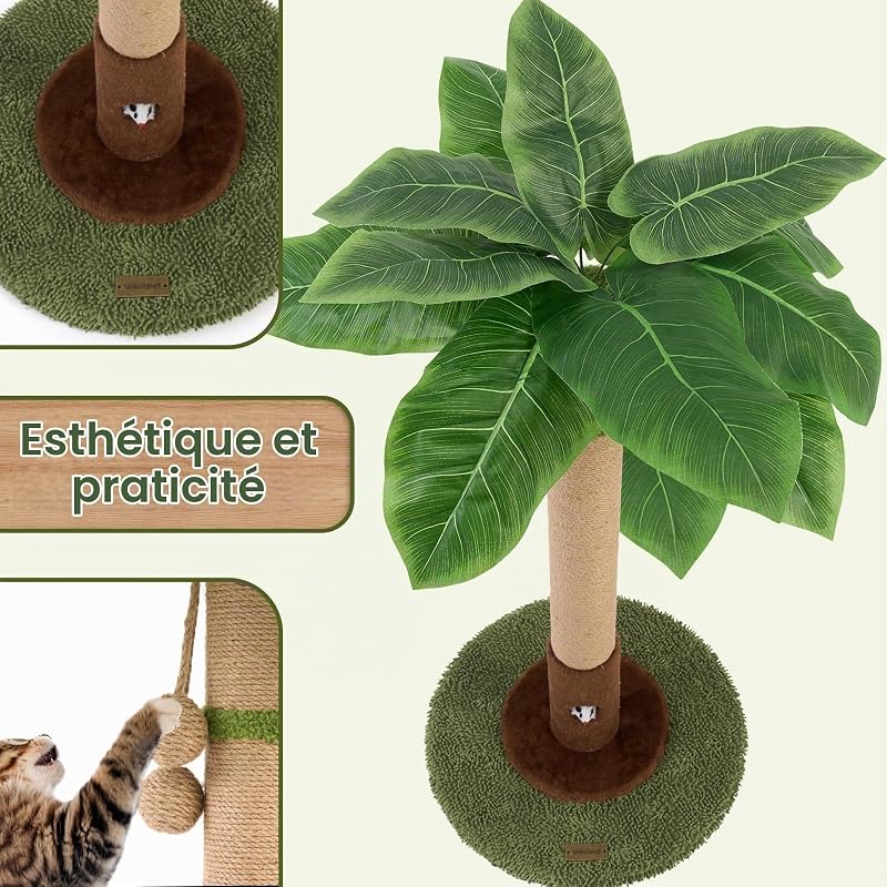 Poteau à griffer pour chat de 89 cm avec trou de rat et corde en sisal pour chat adulte et chaton, vert