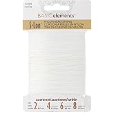 The Beadsmith S-Lon Nylon Beading Thread &ndash; 4-Size Assortment Card (0.12 mm, 0.3 mm, 0.4 mm, 0.5 mm), White Color, 10 Yards (9.1 m) Each, Strong &amp; Flexible Stringing Cord
