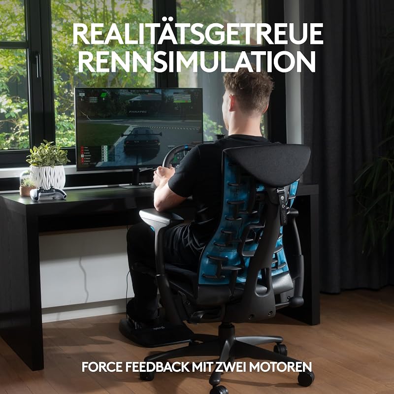 29 Driving Force Gaming Rennlenkrad, Zweimotoriges Force Feedback, 900° Lenkbereich, Racing Leder-Lenkrad, Verstellbare Edelstahl Bodenpedale, für PS5, PS4, PC, Mac - Schwarz