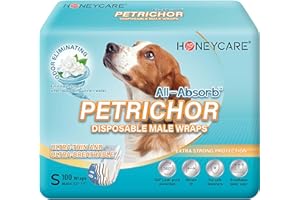 HONEY CARE All Absorb Petrichor Male Dog Wrap, Fresh Smell Dog Diaper, Disposable, Small, White, 100 Count