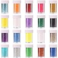 18g/Bottle, 20 Pack Shake Jar Fine Glitter,Assorted Extra Fine Glitter Powder for Nail Art DIY Craft Tumbler Epoxy Resin Jewelry Making Christmas Ornament Decotation