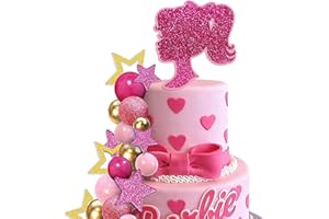 ELSANI Hot Pink Girl Cake Toppers Ball Cake Decorations with Pink Bow Cake Topper Decorations and Star Cake Cupcake Toppers for Birthday Baby Shower Wedding Princess Girl Themed Party Supplies
