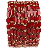 DADIFEN Glass Rice Beads Red 4x6mm 50pcs Faceted Oval Golden Edge Crystal Loose Beads for DIY Craft Jewelry Making
