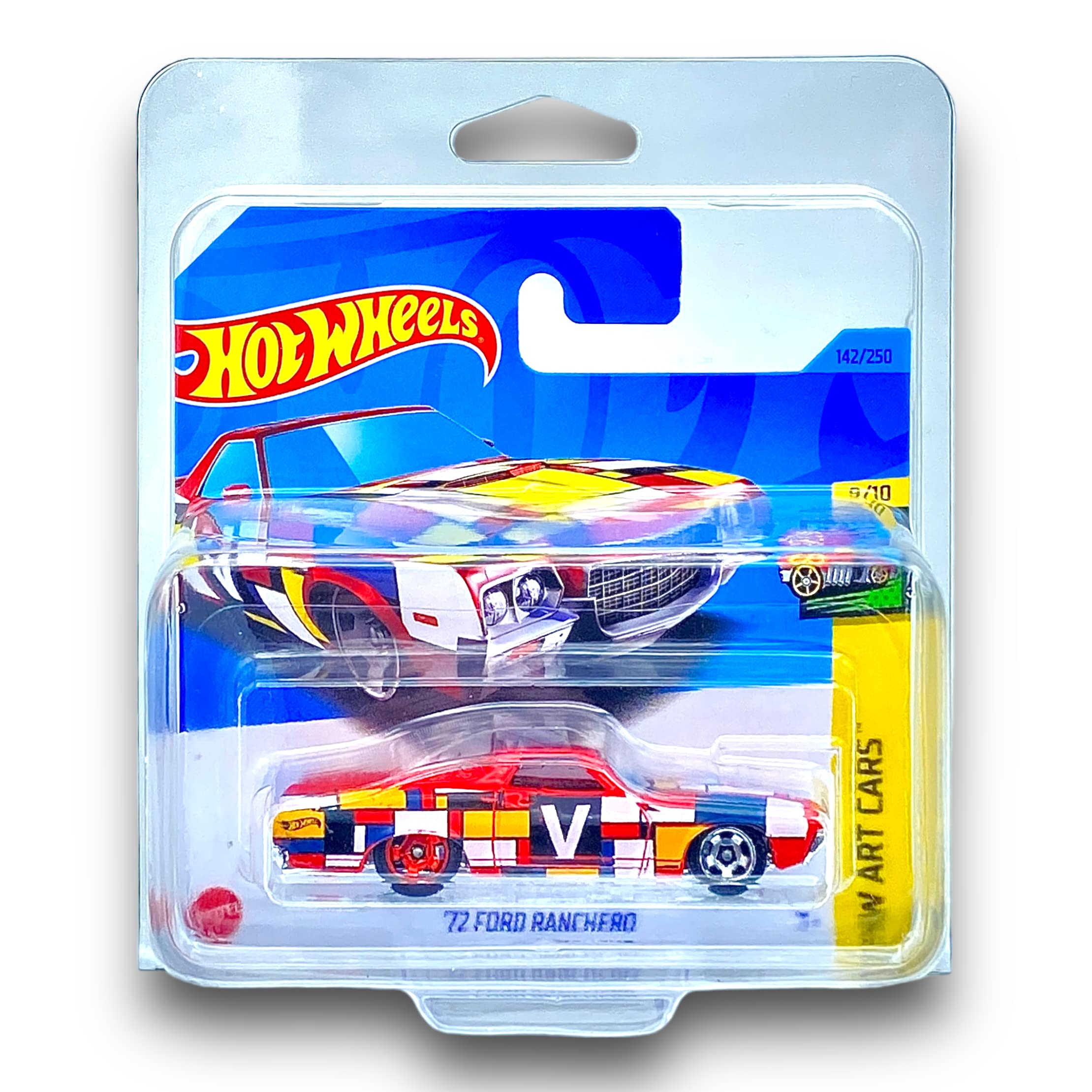 Hot Wheels '72 Ford Ranchero (Red & Multi Colour) 9/10 HW Art Cars - 2023-142/250 (Short Card) - COMES IN A KLAS CAR KEEPER PROTECTIVE COLLECTORS CASE - HKH53