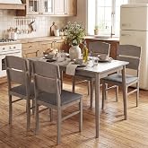 Giantex 5-Piece Dining Table Set for 4, Kitchen Table and Upholstered Chair Set w/Solid Rubber Wood Legs, High Curved Backrest, Space-Saving Farmhouse Dinette Set for Living Dining Room, Gray