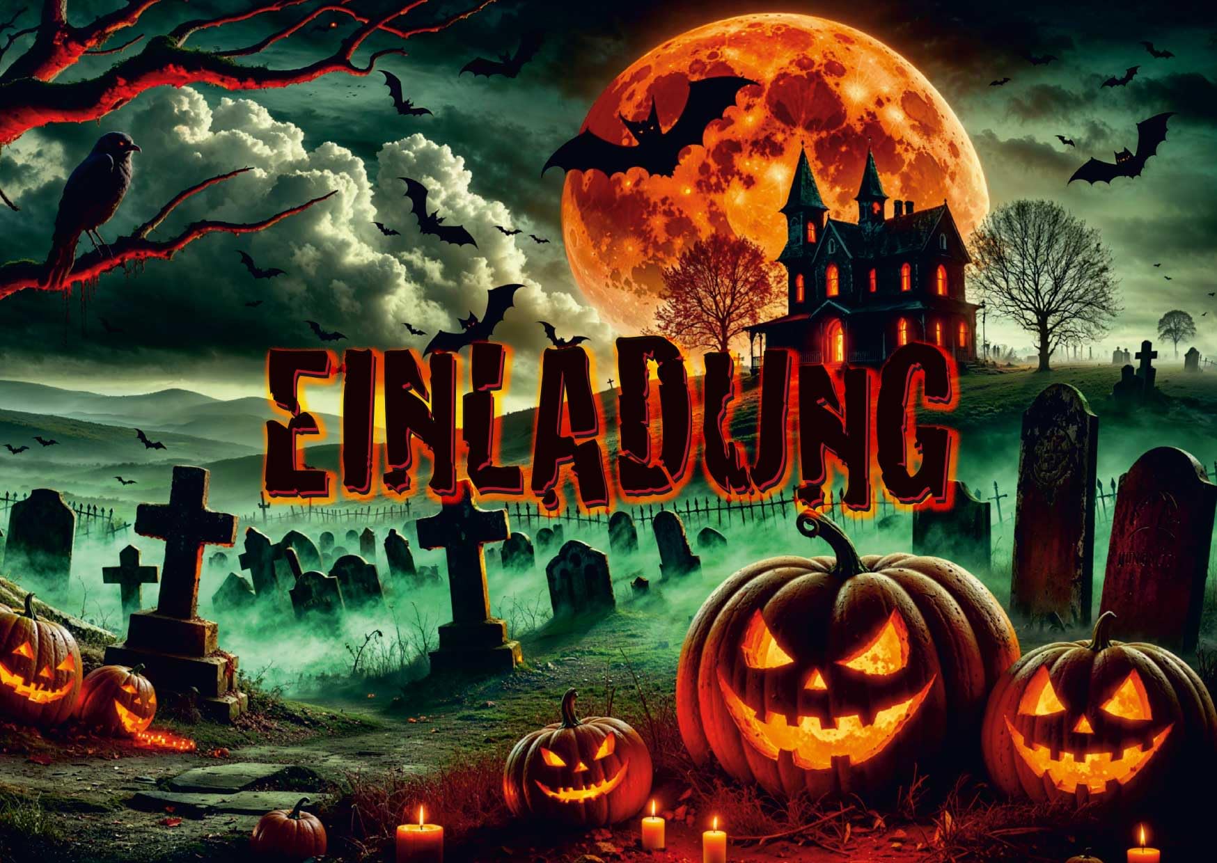 Edition Colibri 11149DE 10 Halloween Cemetery Invitations for Adults / Children for Scary, Horror Party, Set, Creepy, Vampire, Black