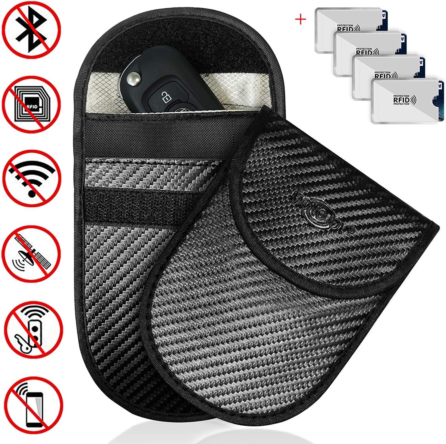 MONOJOY 2 PACK Keyless Car Key Signal Blocker Pouch, Carbon Fiber Faraday Pouch for Car Keys Surface RFID Signal Blocking Faraday Bag Cage