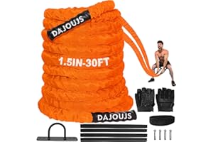 DAJOUJS Battle Ropes for Home Gym 1.5Inch Diameter 30 FT Lengths Workout Heavy Battle Ropes for Exercise Training Weighted Rope for Working Out Exercise Equipment with Protective Cove - Orange