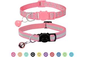 BANMODER 2 Pack Reflective Cat Collar Breakaway with Bell,Personalized Kitten Collars,Adjustable Safety Buckle Collar for Male Cats Girls & Boys (Pink)