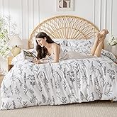 MUXHOMO Duvet Cover Queen Size, Reversible Floral White Duvet Cover Set with Zipper Closure, 3 Pieces Botanical Patterns Soft Microfiber Bedding Set with 4 Ties (90"x90", 2 Pillow Cases)