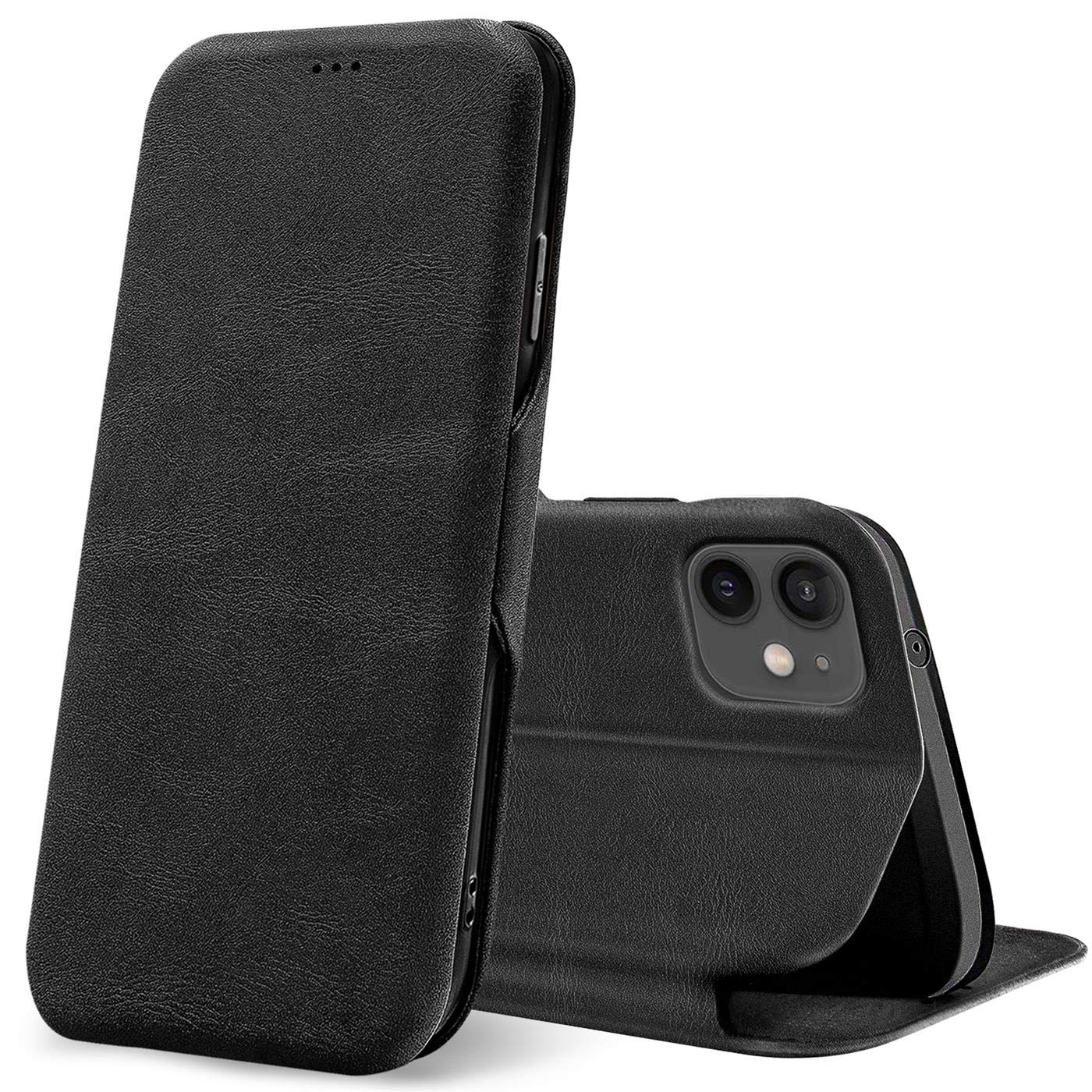 Verco Book Style for iPhone 12 Mini Case, Premium Magnetic Flip Cover for Apple iPhone 12 Mini Wallet Case with Card Slot [5.4 inch, Schwarz Black โ image 1