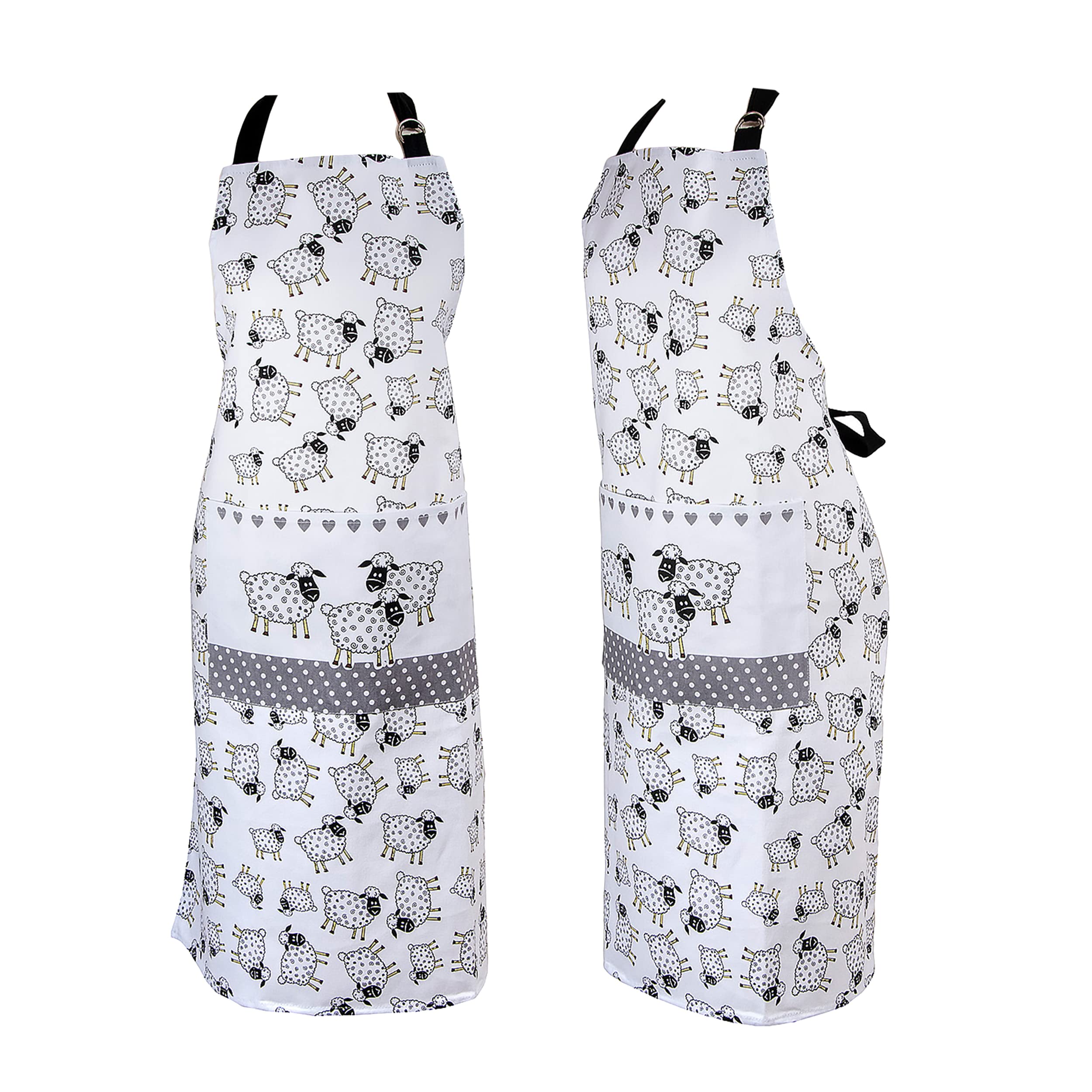 SPOTTED DOG GIFT COMPANY Sheep Apron, Kitchen Cooking Apron with Pocket, 100% Cotton Adjustable, Animal Sheep Themed Gift for Sheep Lovers Women Men