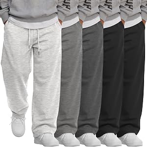 Joiceful 5 Pack Boys Wide Leg Sweatpants | 7-16Y, Baggy, School, Drawstring, Pockets, Pocket, Wide Leg, Open Bottom, Athletic