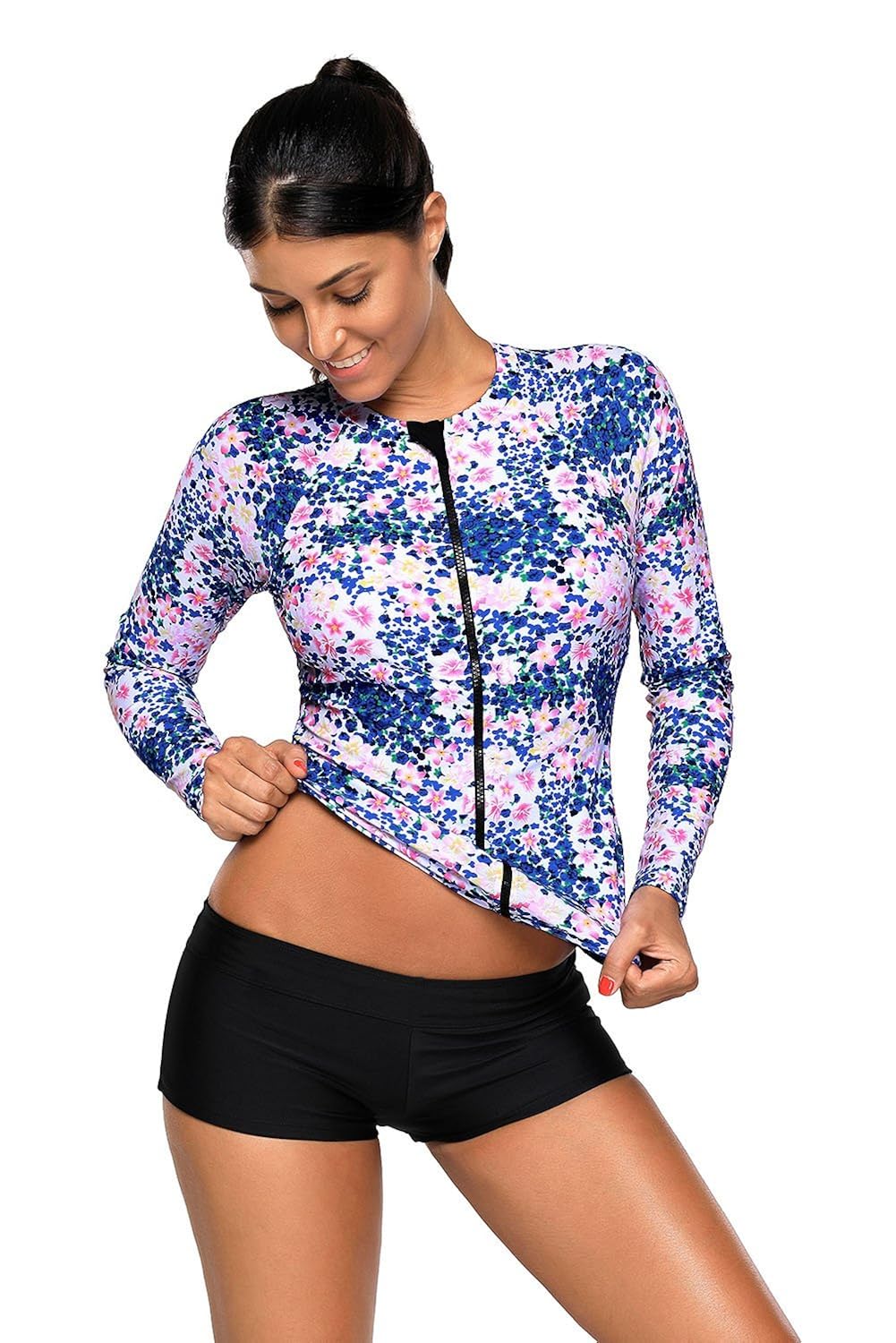 boldgal women's bathing swim full-sleeved zipped beach top (blue)