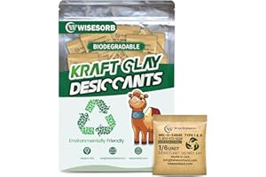 Wisesorb 6G x 60 Pack Kraft Clay Desiccants Packs, Food Safe Bentonite Clay Desiccant - Silica Gel Packets Alternative, Military Grade Moisture Absorbers for Storage Bins, Electronics, Clothes Shoes