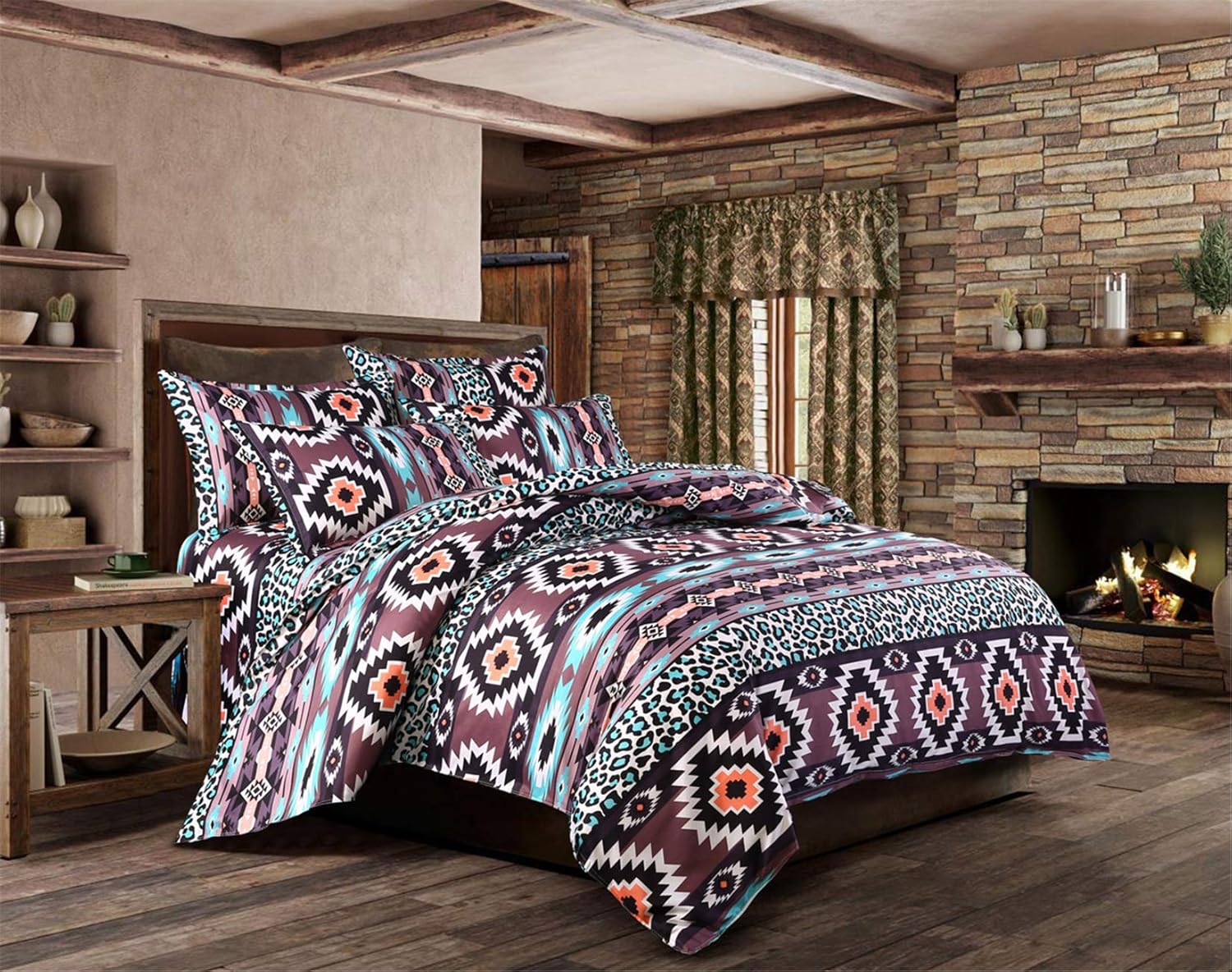 Xiongfeng Southwestern Bedding Sets Full/Queen Bohemian Vintage Aztec Diamond Design