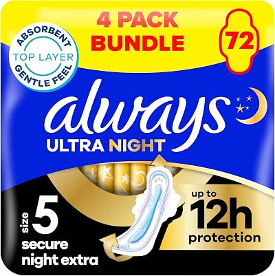Always Ultra Secure Night Extra Sanitary Towels with Wings Size 5 18 pads