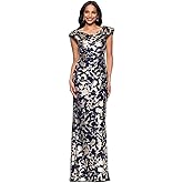 Betsy & Adam Womens Betsy & Adam Women's Metallic Foil Print One Shoulder Cutout Floor Length Dress