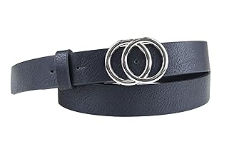 irisaa Schmaler Damen Gürtel mit runder Metallschnalle zwei Ringen, 2,8 cm breit und 0,4 cm stark