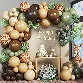 HILAVO Sage Green Brown Balloon Garland Kit Olive Green Gold Safari Balloons Arch Animal Print Balloons Woodland Camo Army Green Dark Brown Coffee Nude Balloon for Jungle Hunting Wild Birthday Decor