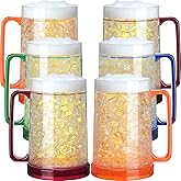 Eccliy 6 Pcs Beer Mugs with Gel, Freezer 16oz Clear Double Wall Beer Mugs with Handles, Freezer Cups for BBQ and Parties