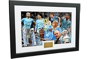 Kitbags & Lockers 2018/19" The Treble 12x8 A4 Signed Manchester City Guardiola De Bruyne Agüero Sterling Jesus Sane Autographed Photo Photograph Picture Frame Soccer Gift