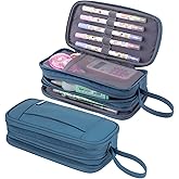 NOL Natural Organic Lifestyle Large Capacity Pencil Case Zipper Pencil Purse 3 Compartment Pencil Pouch Office Stationery Organizer Multi-functional Pencil Bag for School Girl Boy Adults - Dusty blue