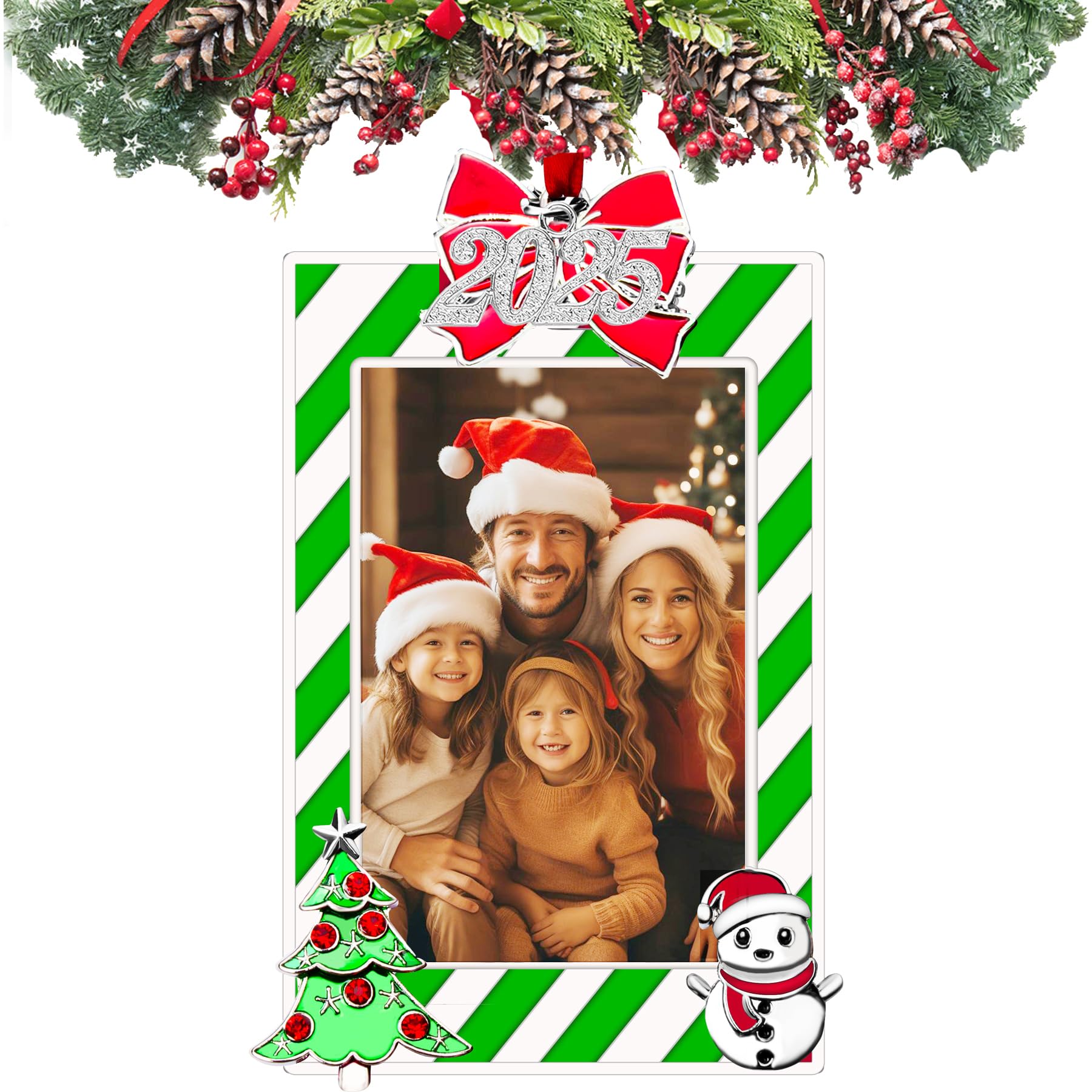 Photo 1 of 2025 Family Christmas Ornaments, Personalized Photo Frame Ornament for Family Keepsake Gifts, Display Picture Frames Ideas (Light Green Photo Ornament)