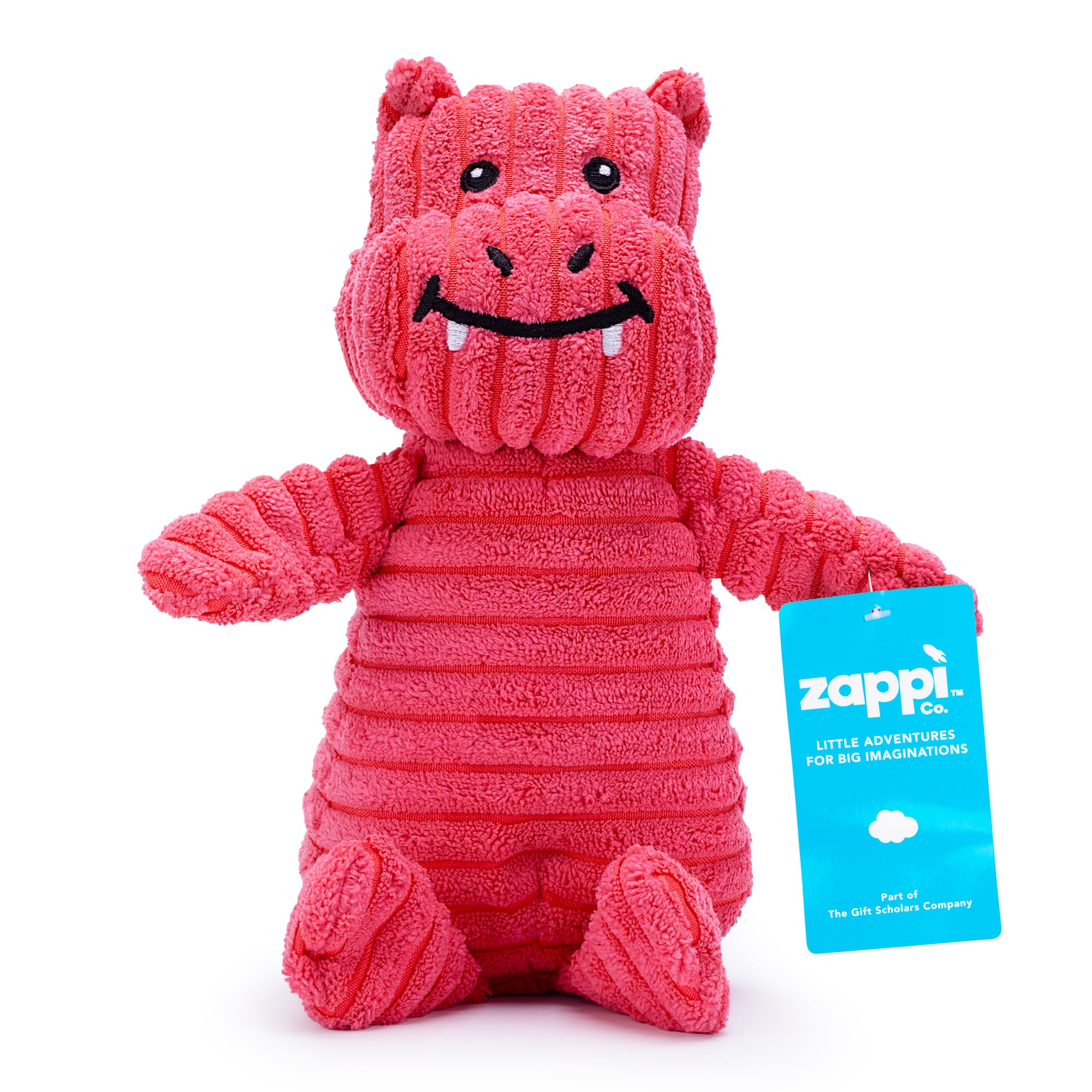 Zappi Co Pink Hippo Dragon Plush Dog Toy with Squeaker – Soft, durable, ribbed design for play, perfect for small and medium dogs. Ideal for interactive play and enjoyment.