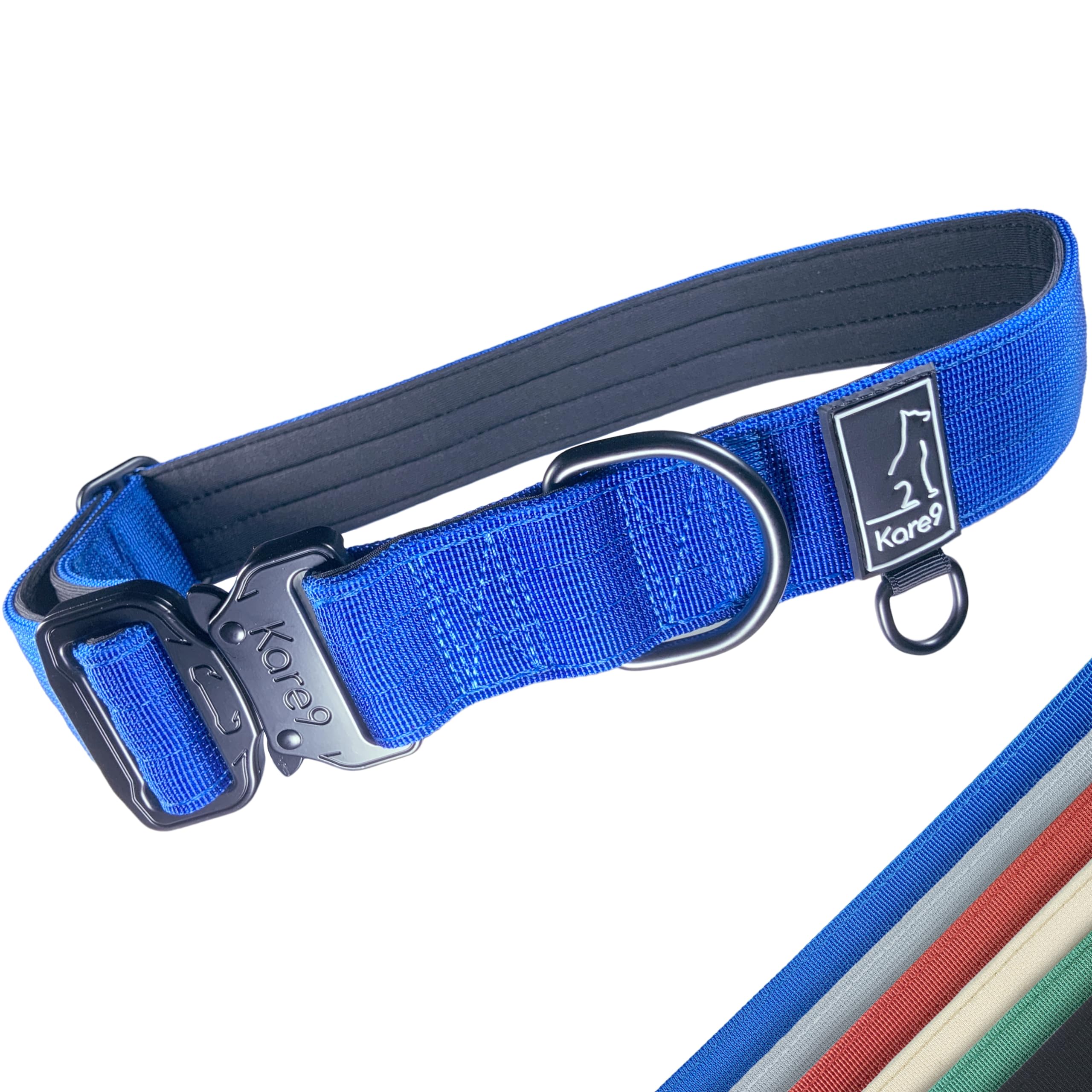 Kare9 Extra Strong Collar | Adjustable: 45cm - 70cm | Padded, Heavy Duty with Metal Buckle (Large, Blue) for Large/Medium Dogs
