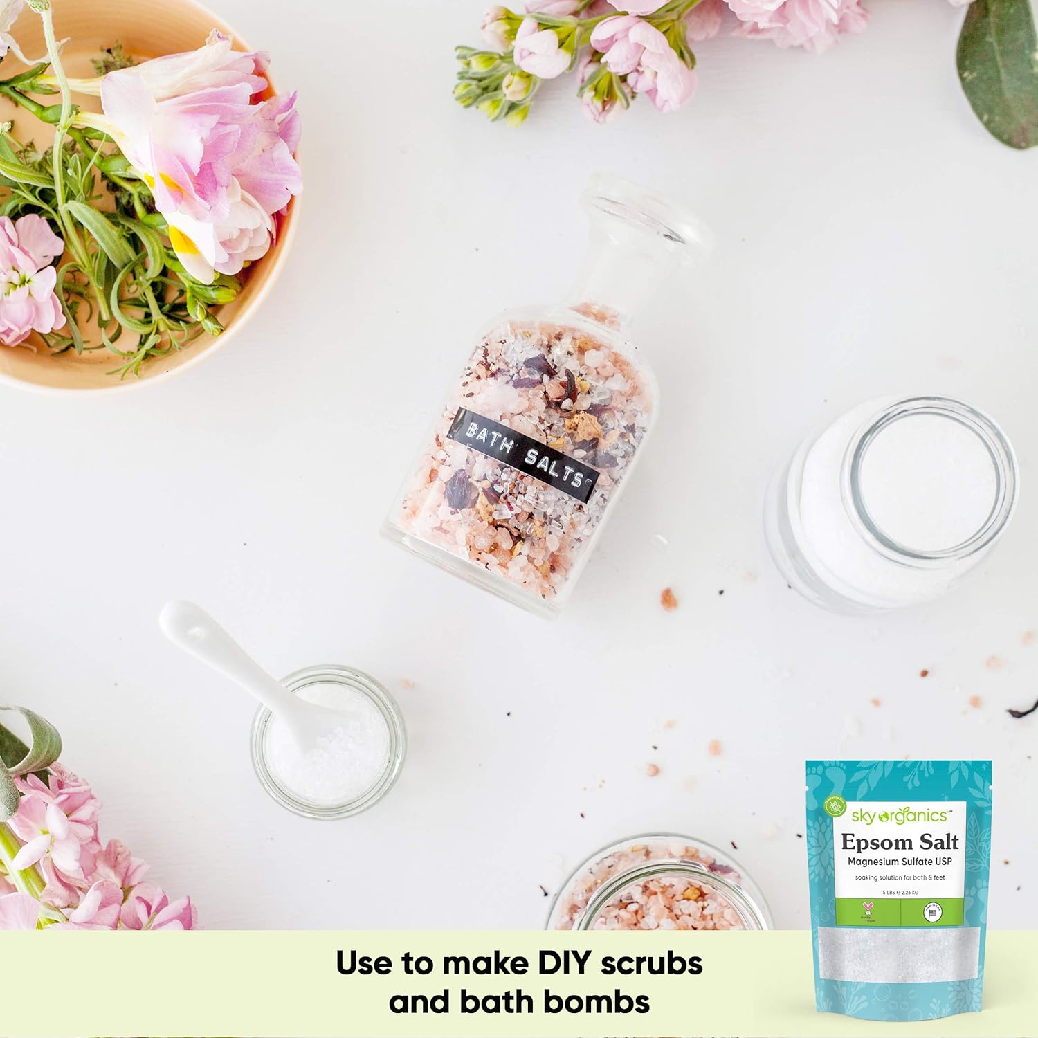 Epsom Salt by Sky Organics (5 lbs.) - 100% Pure Magnesium Sulfate USP Grade Kosher Non-GMO – Bath and Foot Soak Soothing Body Soak. Made in USA : Beauty