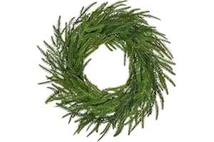 Hollyone 16" Real Touch Norfolk Pine Wreath for Front Door Small Artificial Winter Pine Plant Greenery Christmas Wreath for F