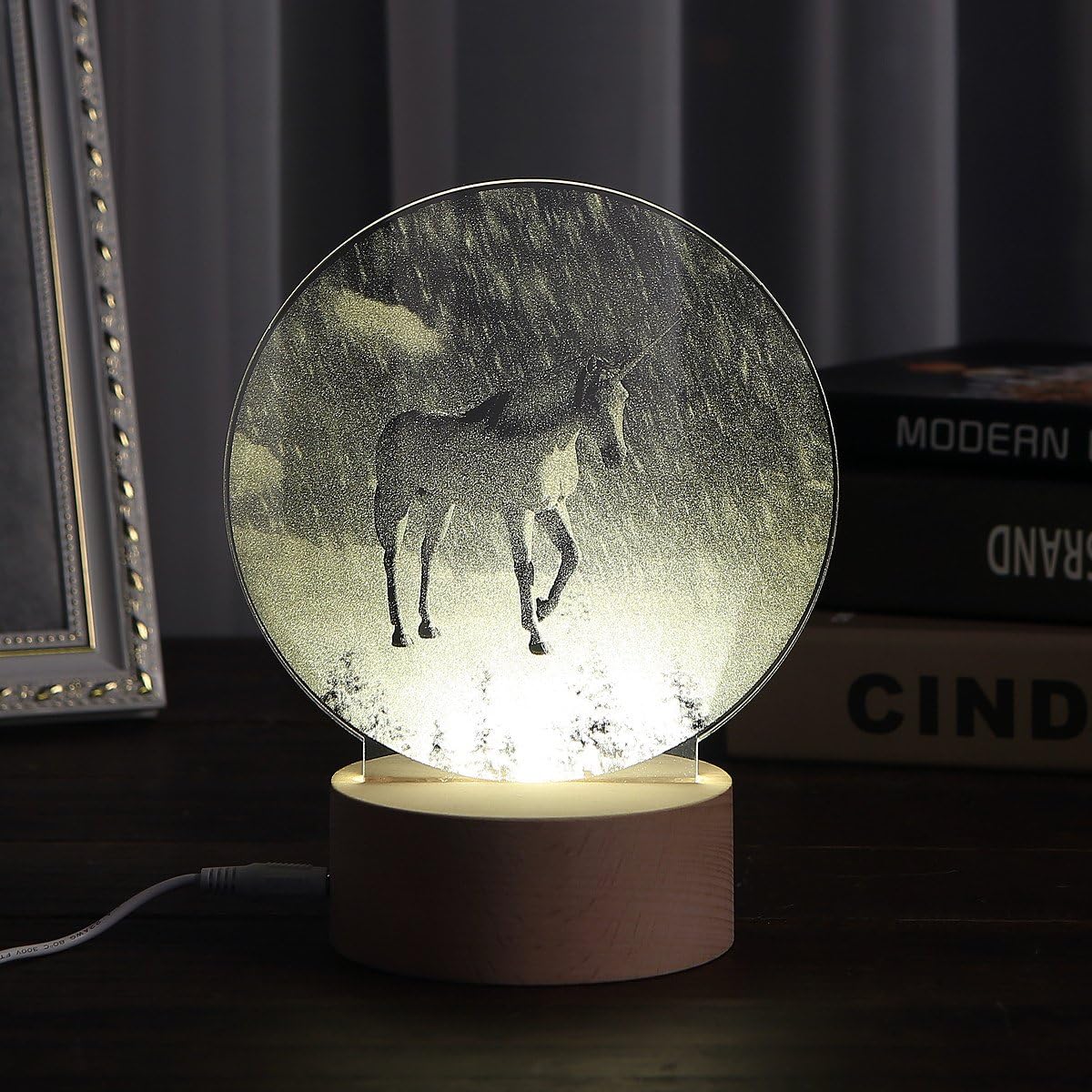 Kivvo Unicorn LED Light 3D Lamp Unicorn Decorations Night Light, Snow Landscape Table Lamp Festival Mood Light