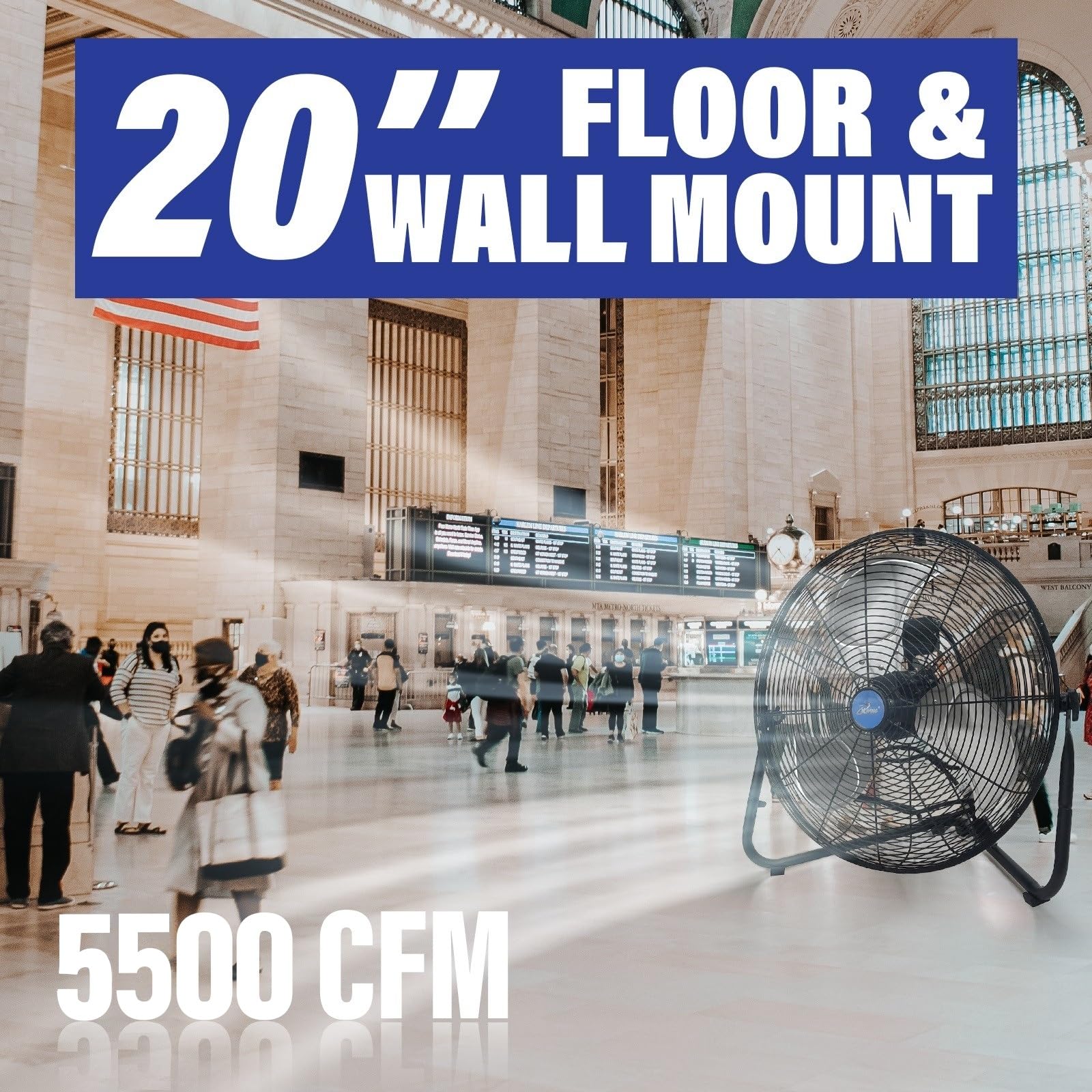 iLIVING 20 Inch Heavy Duty Floor & Wall Mount Fan - 5500 CFM High Velocity, 160-Watt, 3-Speed, Industrial Cooling for Garage, Workshop, Office, Home - UL Listed, Black