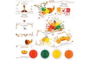 AFNIIMYAPT 30Pcs Thanksgiving Handprint Kits Crafts with 4 Pcs Large Ink Pads Turkey Maple Leaf Themed DIY Handprint Art and Craft Fall Greeting Cards for Thanksgiving School Home Classroom Game Activities Gift