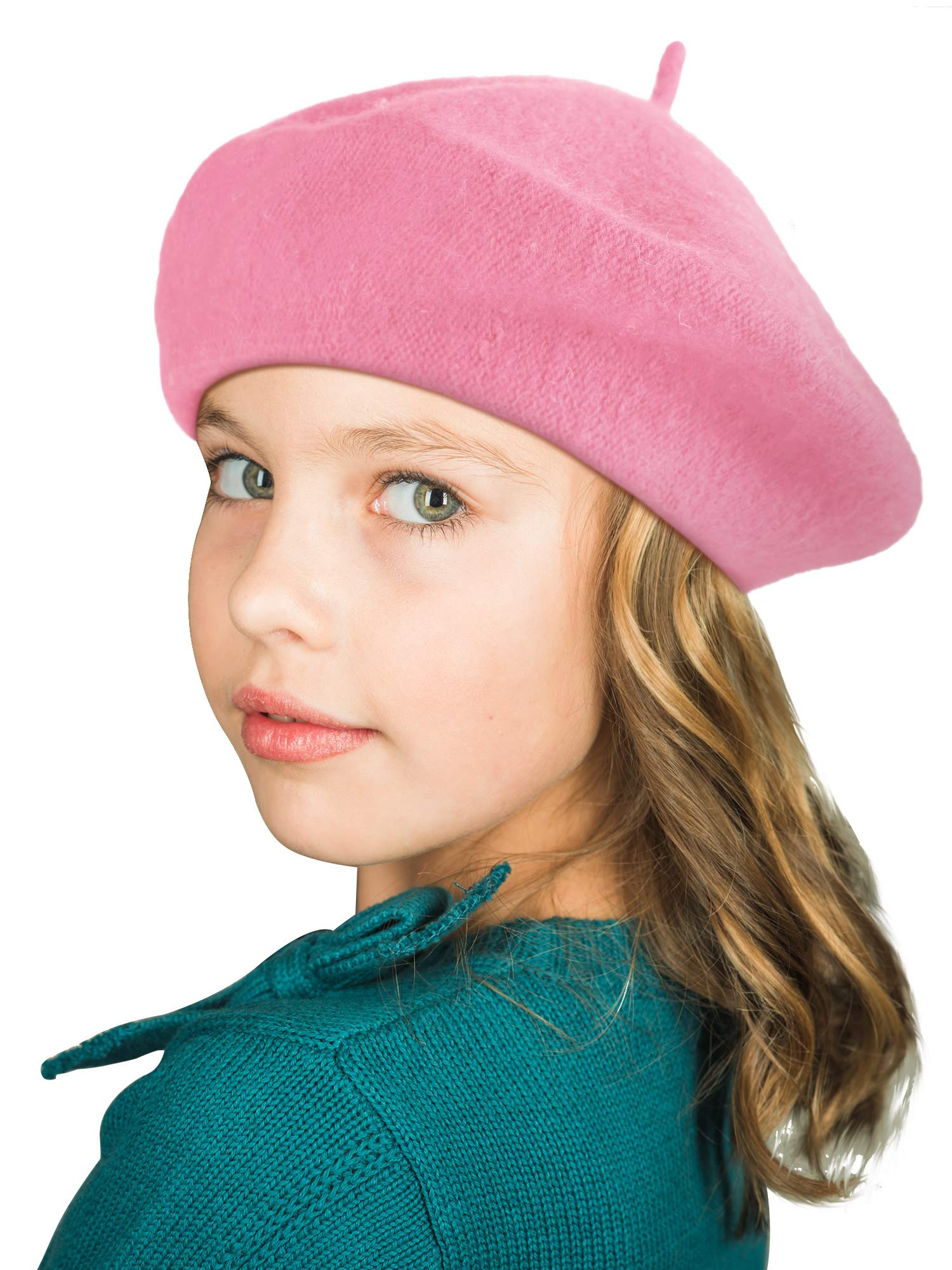 Photo 1 of ***dirty***SATINIOR Beret Hat Kids Beret French Beanie Cap Artist Wool Hat Girls Beret Artist Costume for Children Kids Girls(Pink, 1 Pieces)