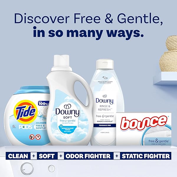DOWNY FREE & GENTLE LIQUID FABRIC SOFTENER, 44 FL OZ, 60 LOADS, HYPOALLERGENIC, SENSITIVE SKIN FRIENDLY FABRIC CONDITIONER LIQUID