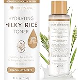 Tree To Tub Rice Toner Korean Formula for Face to Enhance Skin’s Natural Glow w/Ceramide NP & Niacinamide - 80% Rice Bran Water Hydrating Toner for Dry, Dehydrated Skin