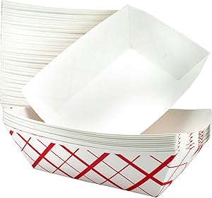 Heavy Duty, Grease Resistant 3 Lb Paper Food Trays 100 Pack. Durable, Coated Paperboard Basket Ideal for Festival, Carnival and Concession Stand Treats Like Hot Dogs, Ice Cream, Popcorn and Nachos.